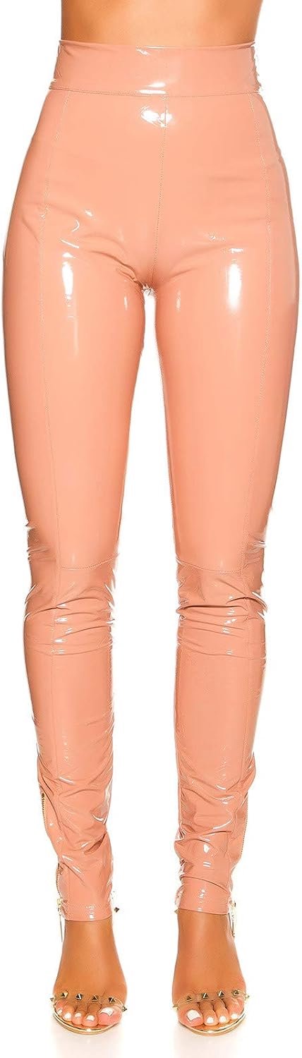 Broek wetlook lederlook lak-look damesbroek met rits