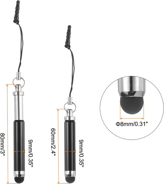Capacitieve pen intrekbaar - 5 stuks - aluminium - voor alle touchscreen apparaten - ServiceTopper — afbeelding 5