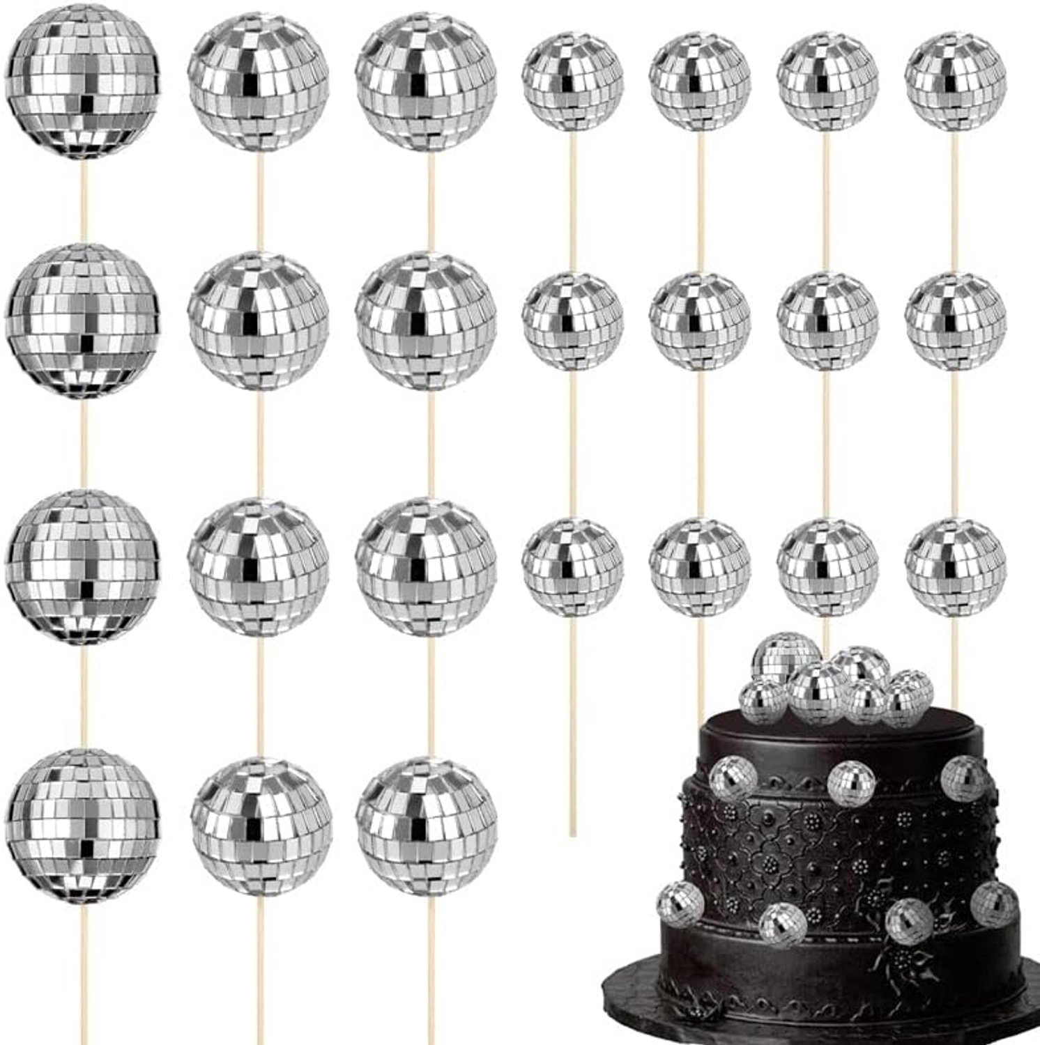 Discobolletjes voor taartdecoratie, 24 stuks, zilver