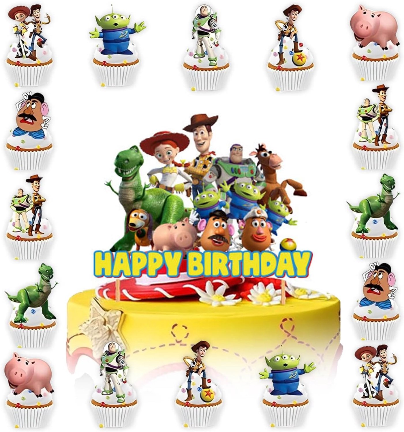 25-delig decoratieset voor taarten en cupcakes, 24 cupcake-toppers en 1 taarttopper voor 10 kinderfeestjes