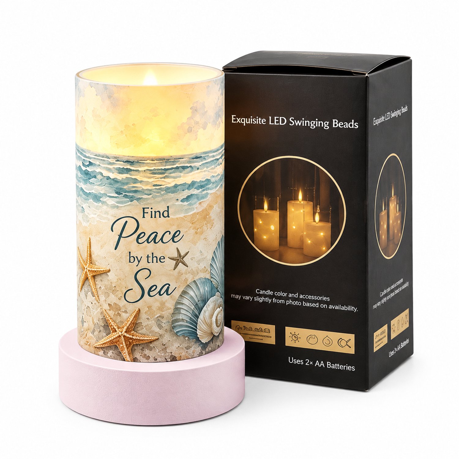 led kaarsen - strandmodel met bewegende vlam, 7,5 x 15 cm, warm licht, op batterijen, zonder batterijen