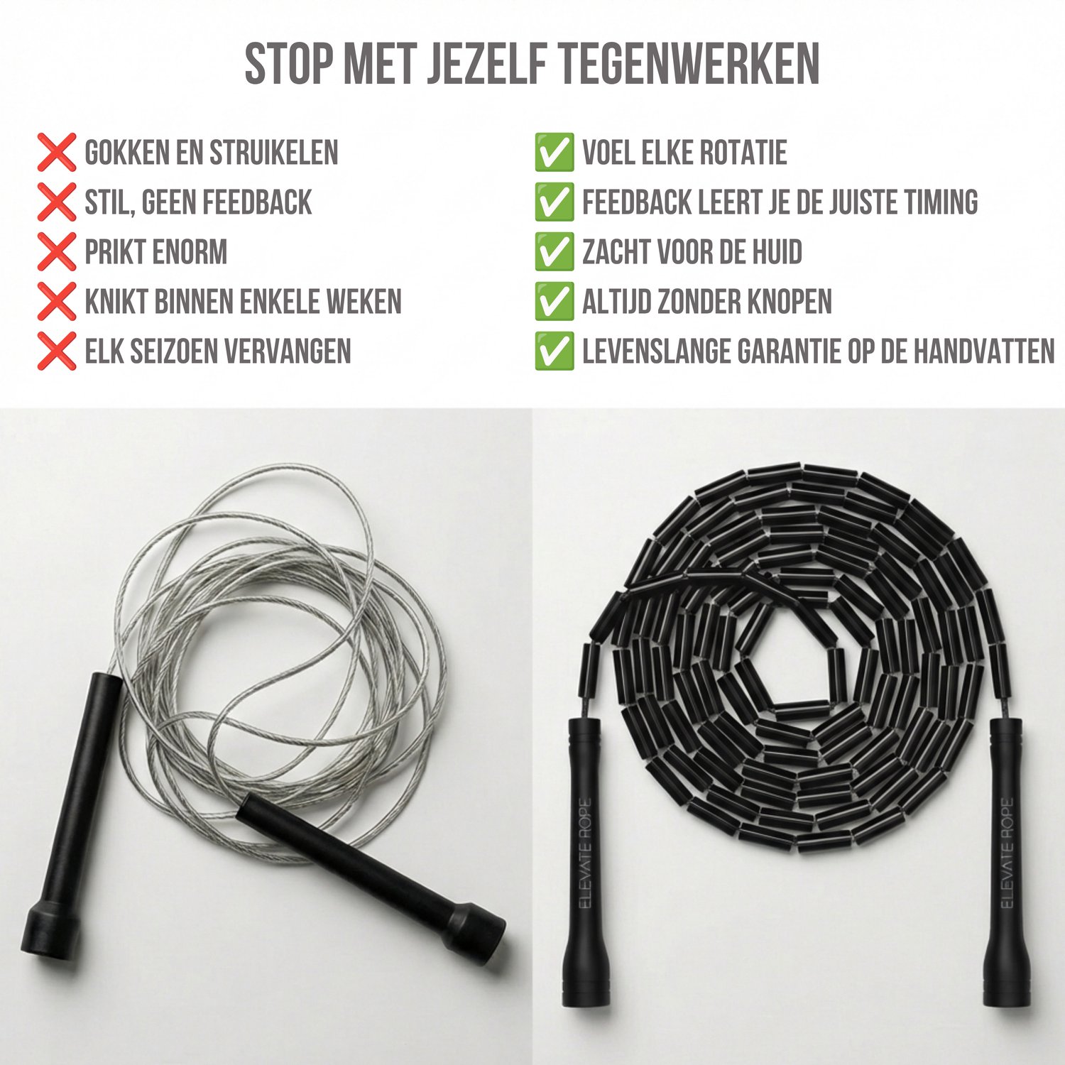Elevate Rope Professioneel Beaded Springtouw - Verstelbare Jump Rope - Touwtje Springen voor Volwassenen en kinderen - Beaded rope - Conditie & Trucs - Binnen & Buiten Skipping Rope - Fitness Springtouwen — afbeelding 9