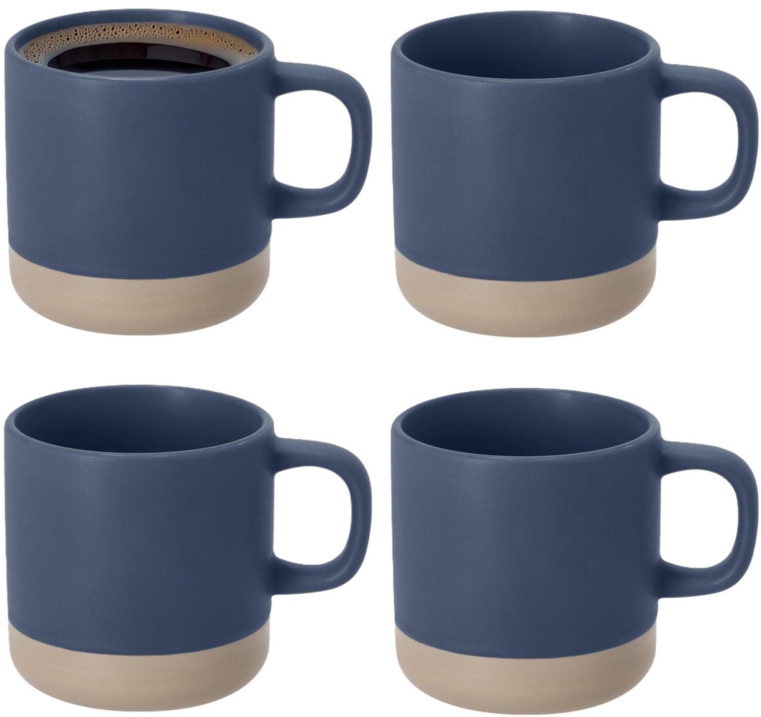 Bellatio Design Koffiekopjes Eliza - 4x stuks - blauw/beige - 350 ml - mokken - keramiek - bekers - 2 kleurig
