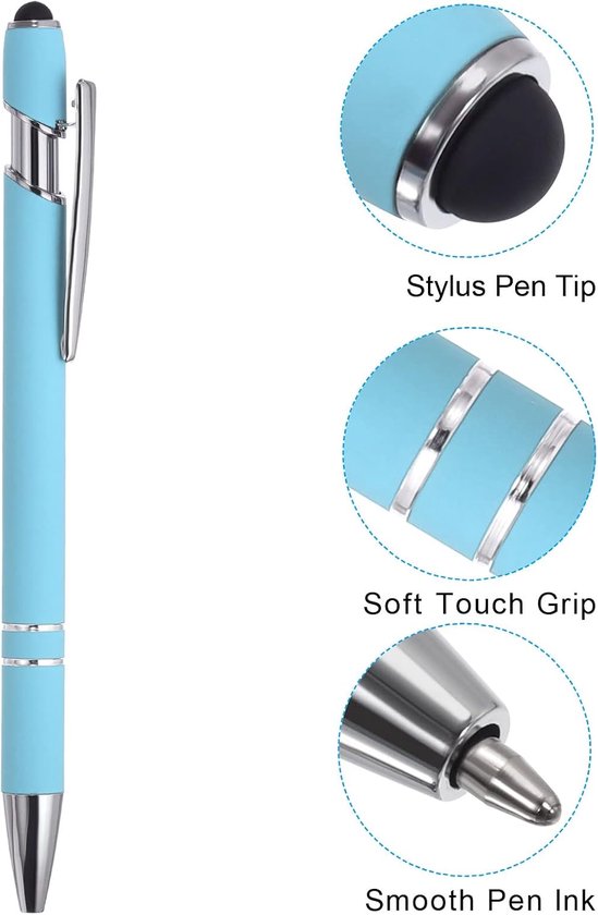 Balpen met stylus tip 1,0 mm - 6 stuks - metalen pen lichtblauw - ideaal voor touchscreens - ServiceTopper — afbeelding 3