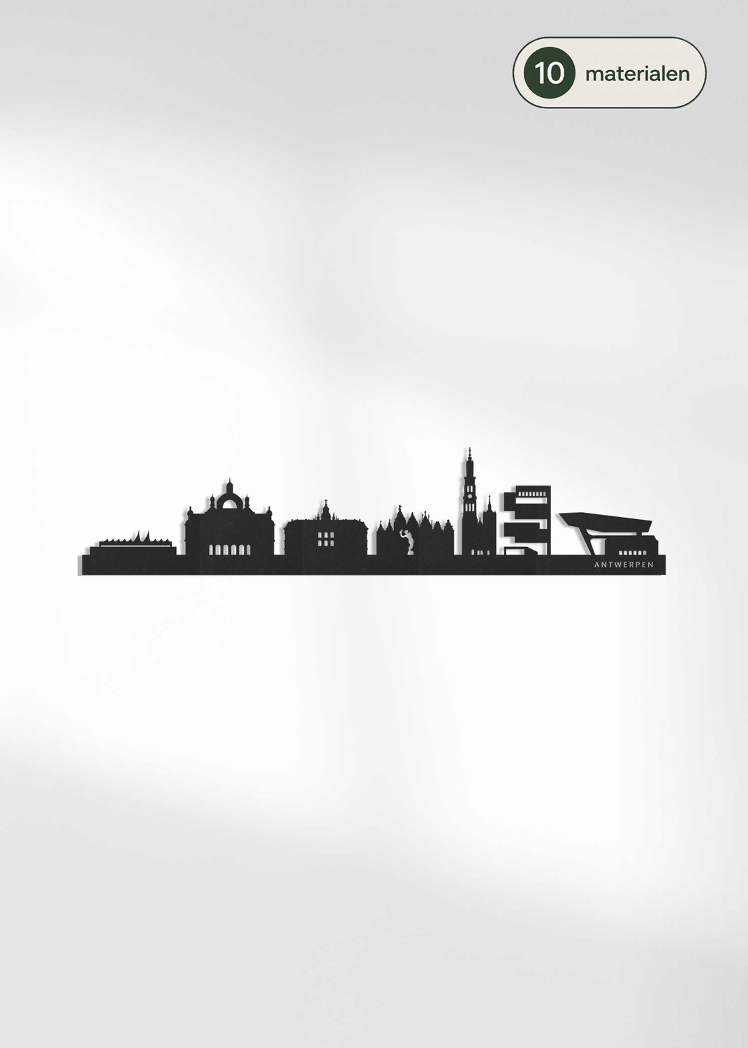 Houten Skyline Antwerpen | Wanddecoratie voor aan de muur | Zwart MDF | 70 x 14 cm