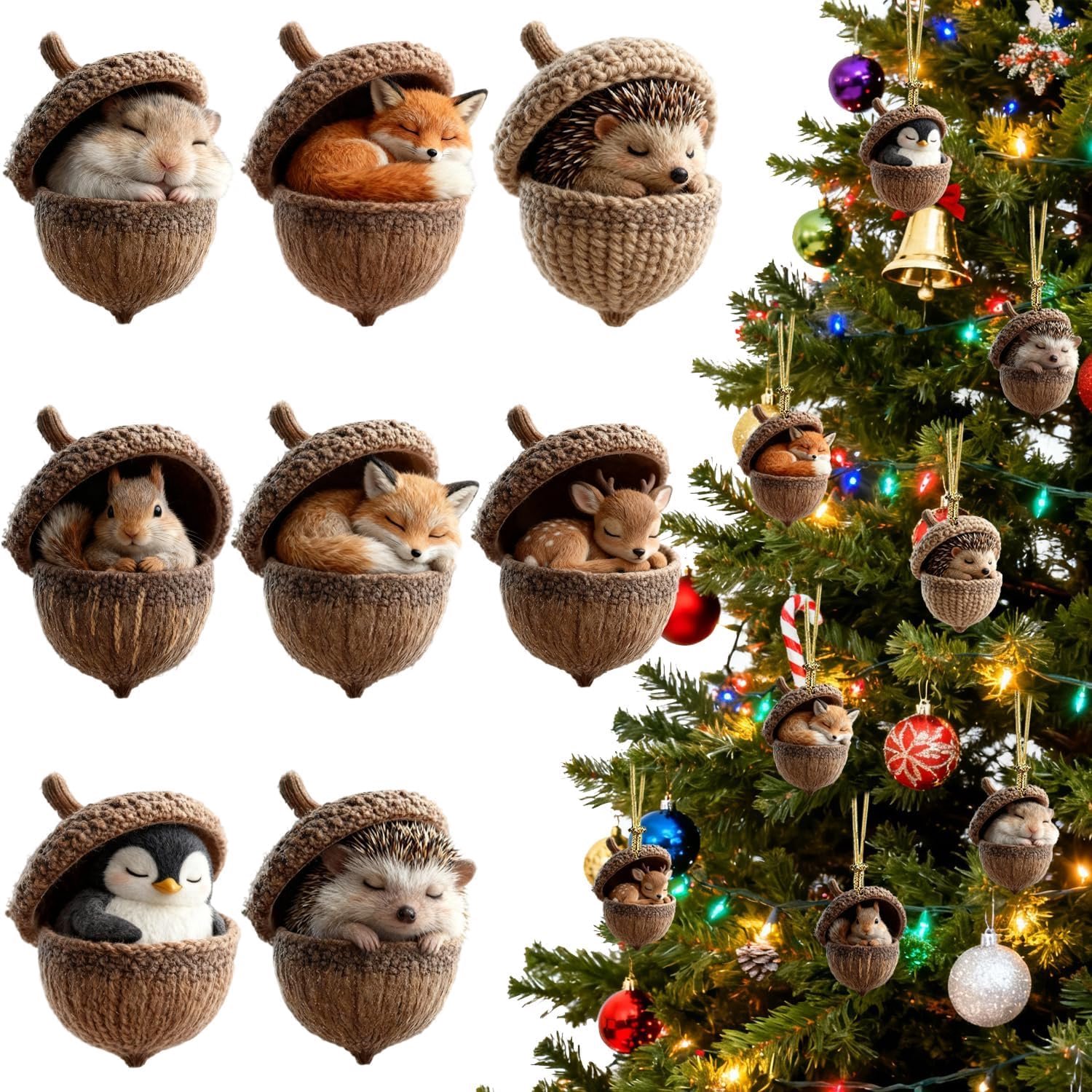 Dieren, 8 stuks, voor kerstboom, venster en huis