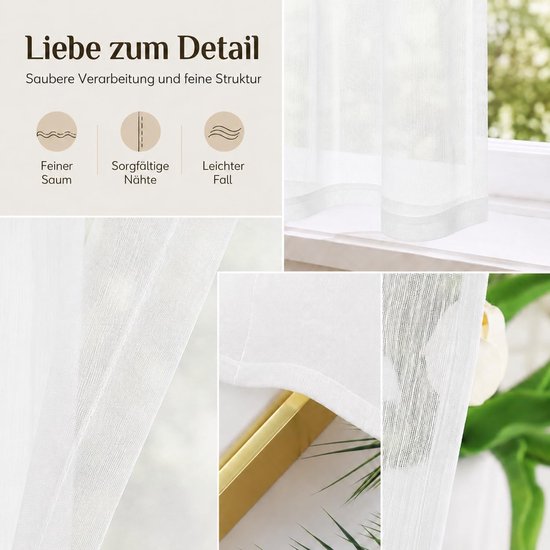 2-delige gordijnen, linnenlook, 90 x 60 cm, wit — afbeelding 5