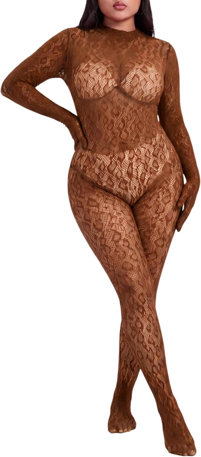 Bodystocking grote maten kant luipaard jumpsuit