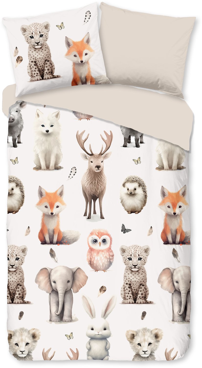 Good Morning dekbedovertrek meerdere dieren - Wit - 100% Katoen flanel White