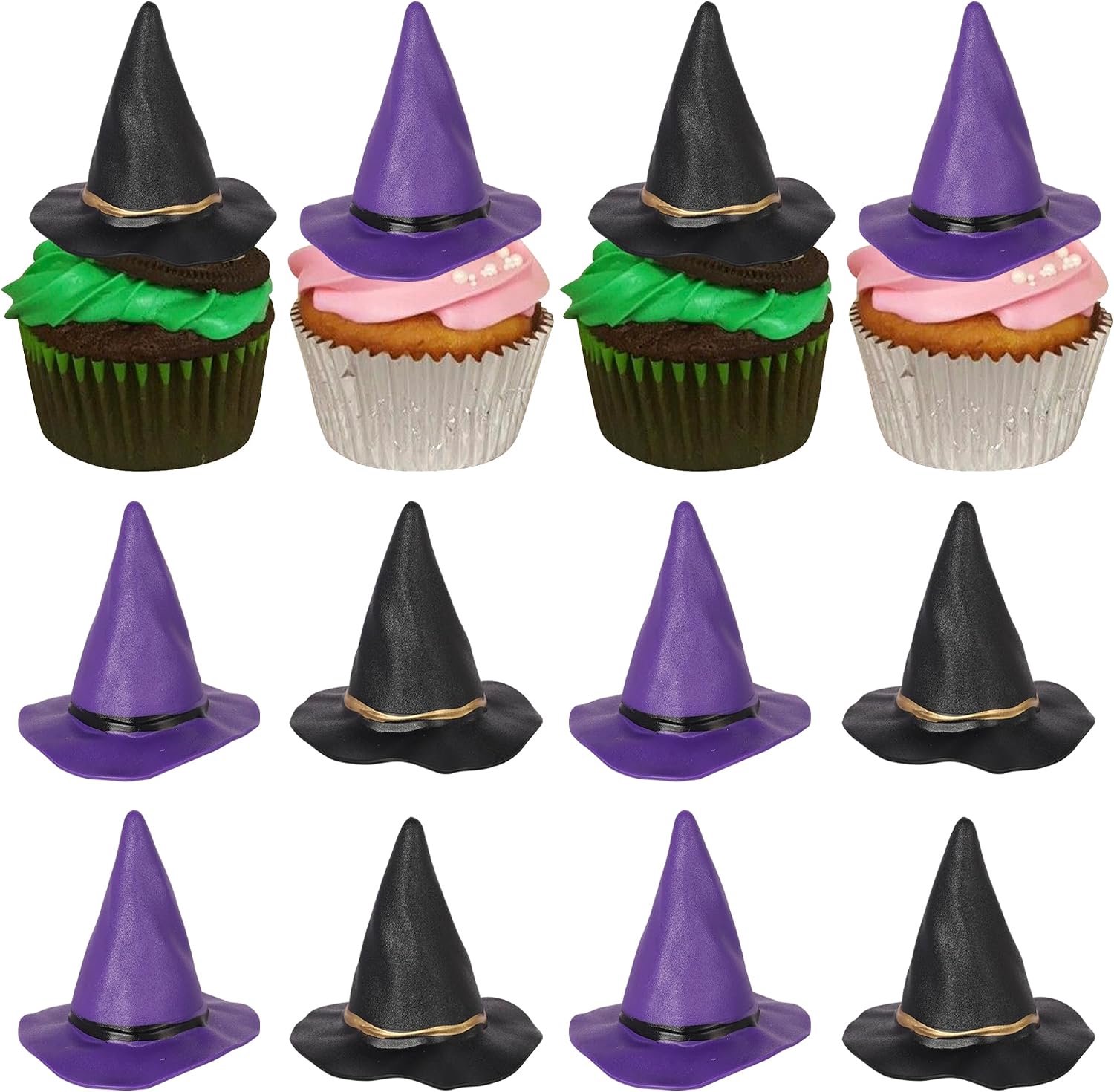 12 Halloween heksen cupcake toppers 3D zwart paars