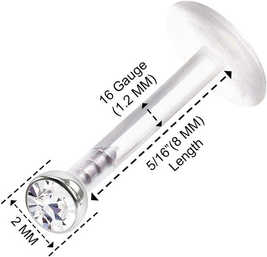 3 Stuks doorzichtige bioflex labret 1,2 mm 16g kristallen bol — afbeelding 3