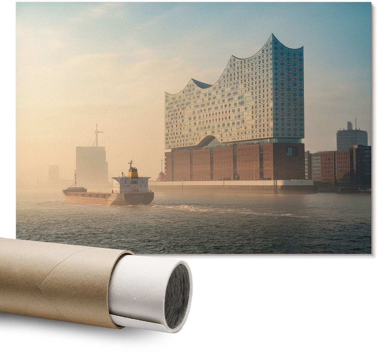 Coloray Polycanvas Wandposter – Stedelijk Landschap, Blauw – A1 – Bruin Illustratie – Rechthoek – Wandkunst – Woonkamer – Modern