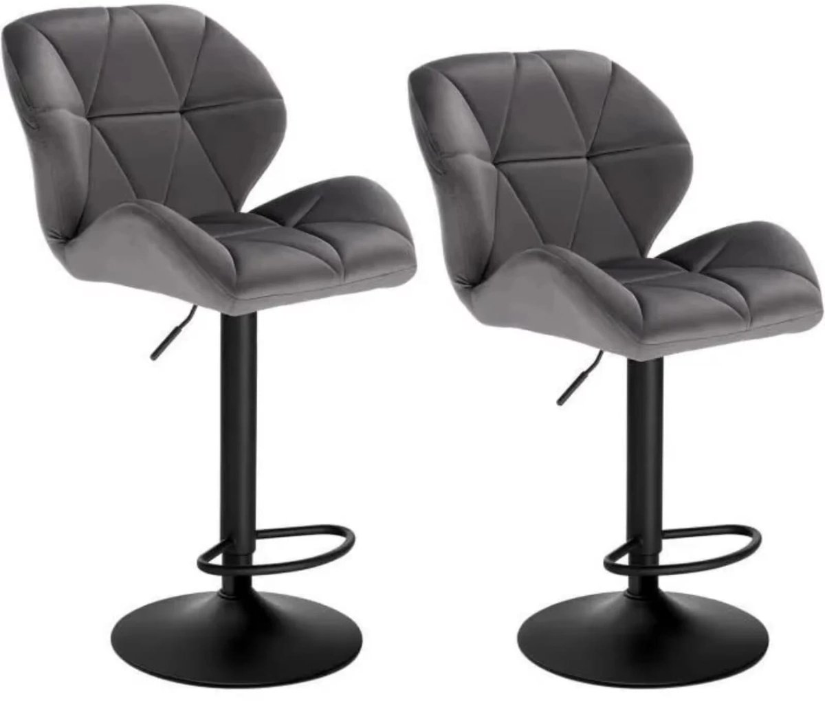 Klarven Barkruk Leer grijs - Barkrukken Met Rugleuning - Barkrukken Set Van 2 - Bar Stool - Hoogte verstelbaar, 360 graden draaibaar, met voetsteun - B50xd40cm, h94-116cm