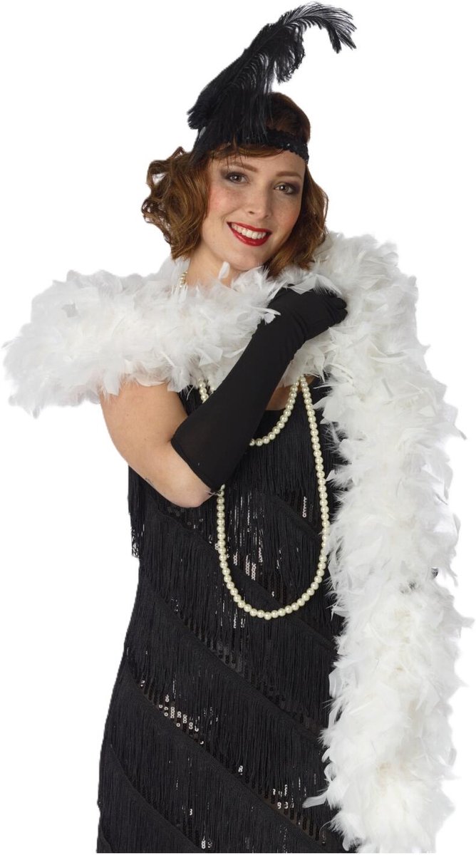 Faram Party Carnaval zeer volle verkleed boa met veren - wit - 180 cm - 100 gram - Glitter and Glamour - extra veel volume in veertjes