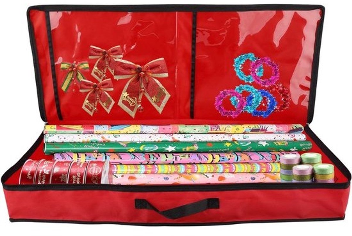 Inpakpapier Opbergtas - Wikkel Organizer - Cadeaus Versieren - Scheurbestendig PVC - 785x11x34cm - Rood en Groen