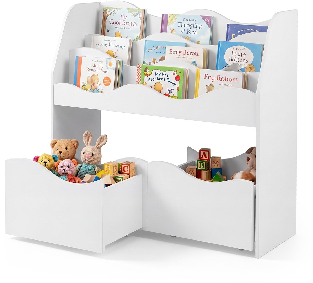 COSTWAY Kinderplank met 2 dozen op wielen (Wit)