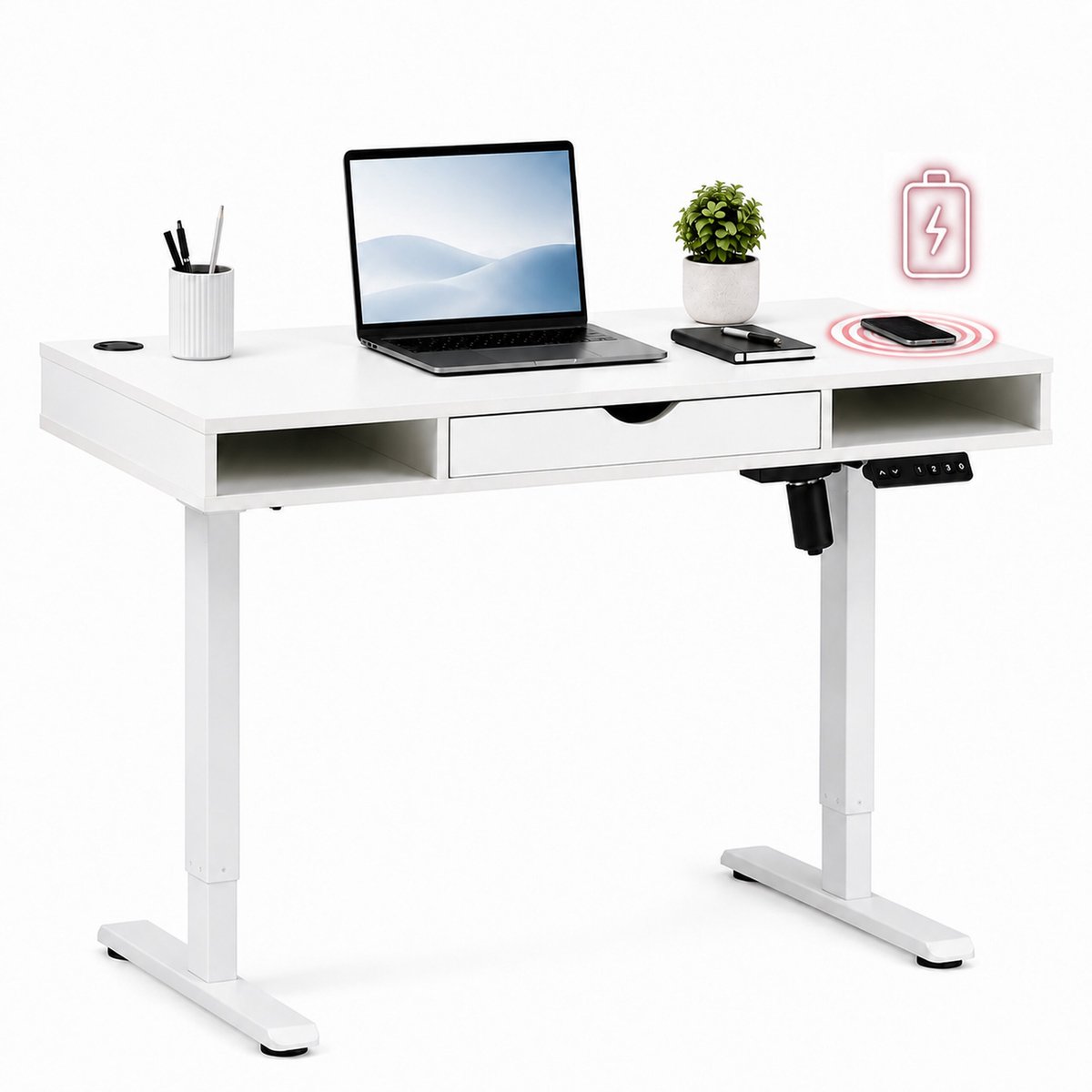 Bureau Worktime Style 120 x 60, elektrisch in hoogte verstelbaar, wit/wit, hjh OFFICE