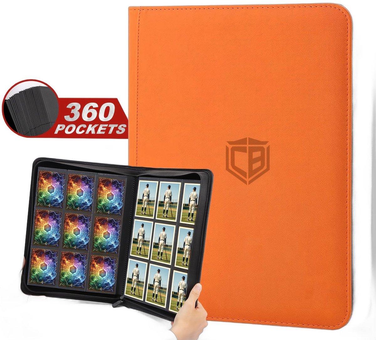 Currero Toploader Binder - Verzamelmap Kaarten - Geschikt voor Pokemon - 4 Pocket - 9 Pocket - 12 Pocket - Trading Card Map - Toploadermap - Oranje - 360 Kaarten