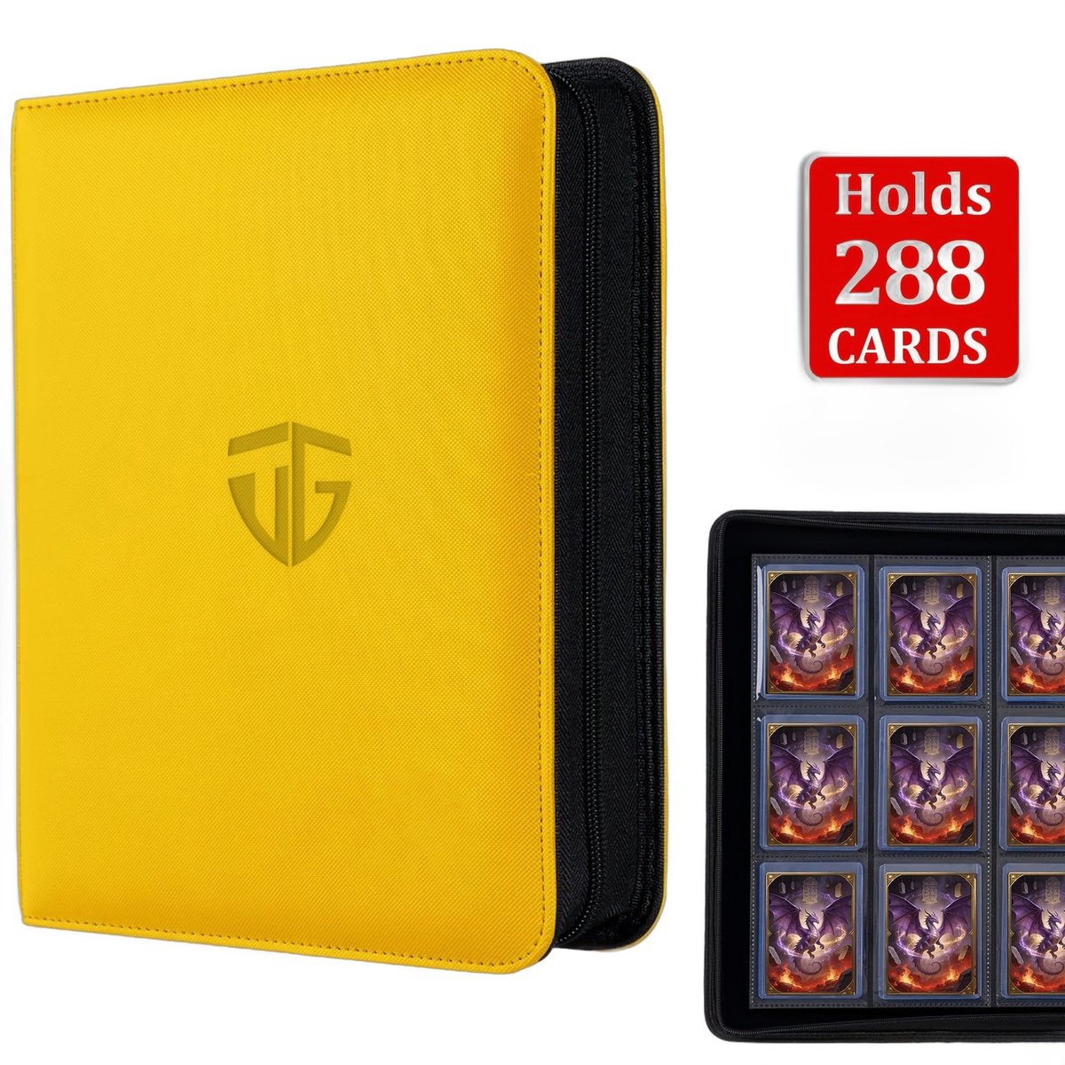 Currero Toploader Binder - Verzamelmap Kaarten - Geschikt voor Pokemon - 4 Pocket - 9 Pocket - 12 Pocket - Trading Card Map - Toploadermap - Nieuw Bleekgeel - 288 Kaarten