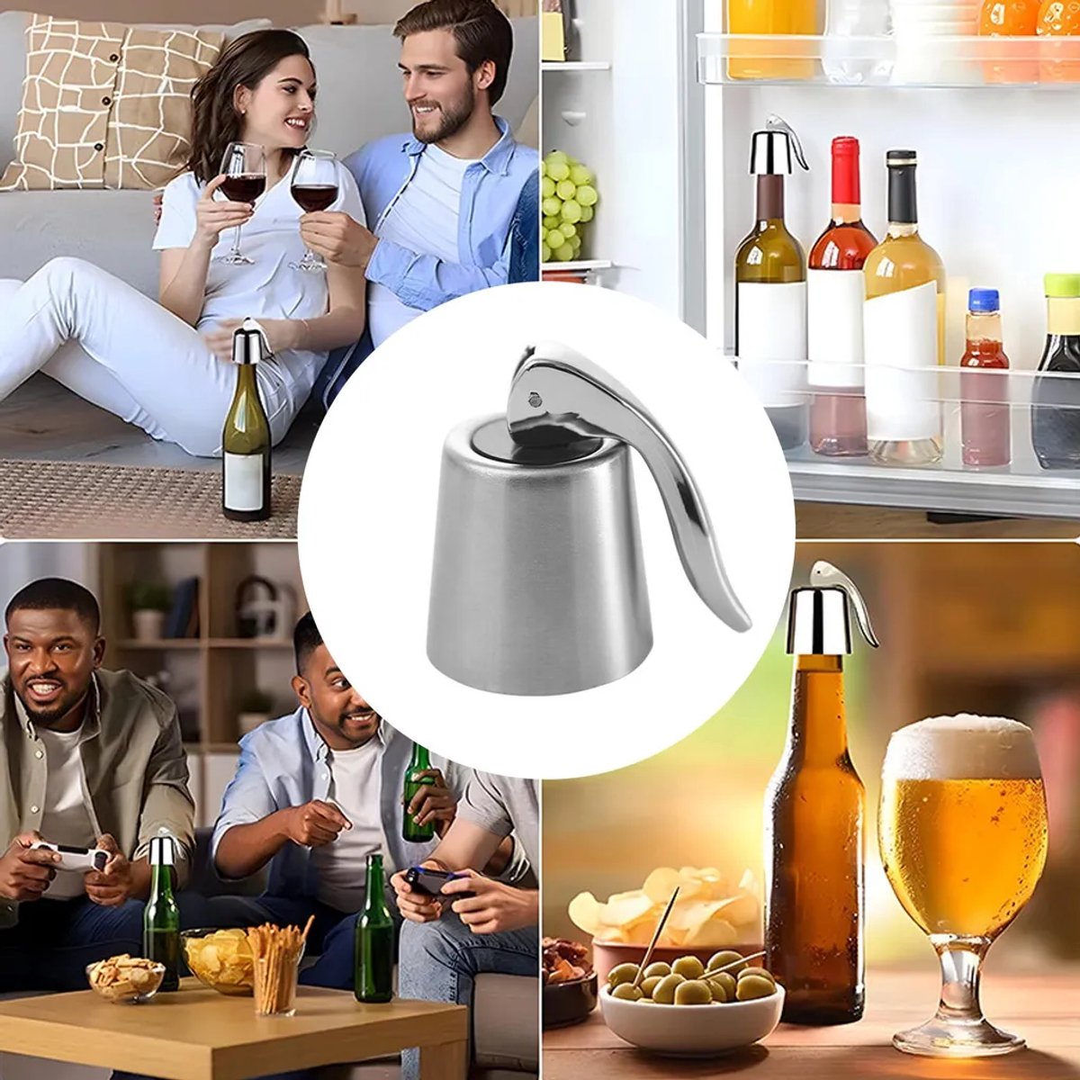 Tweedelige wijnflesstopper set, stop Geschikt voor mousserende wijn, stop Geschikt voor champagnefles, dop Geschikt voor mousserende wijn, vacuüm wijnflesstopper, herbruikbare wijnflesstopper.