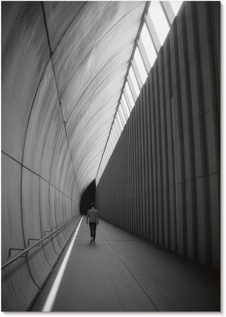 Tulup Polycanvas Wandposter - Een Eenzame Reis, Fotografie - A4 - Zwart-wit Decoratie - Rechthoek - Interieurdecoratie - Woonkamer, Slaapkamer, Kantoor - Modern