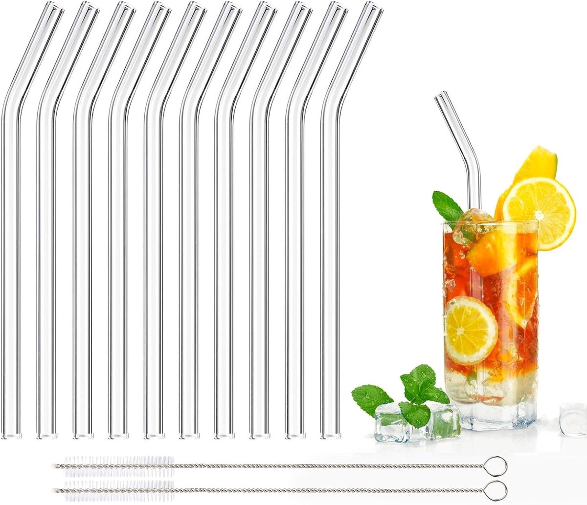 Rietjes - Set van 10 - 20 cm - Glas - Herbruikbaar - Vaatwasserbestendig