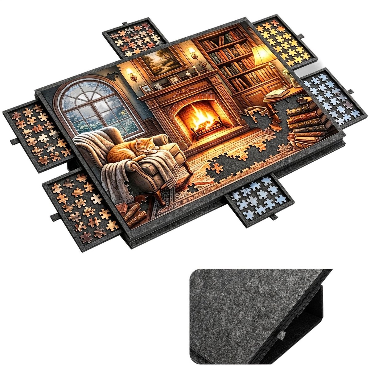 Currero Puzzeltafel Met Lades 1000 Stukjes - Puzzelbord - Puzzelmat - Opbergsysteem - Vilt - Met Deksel - Legpuzzel Accessoires - 1000 Pcs