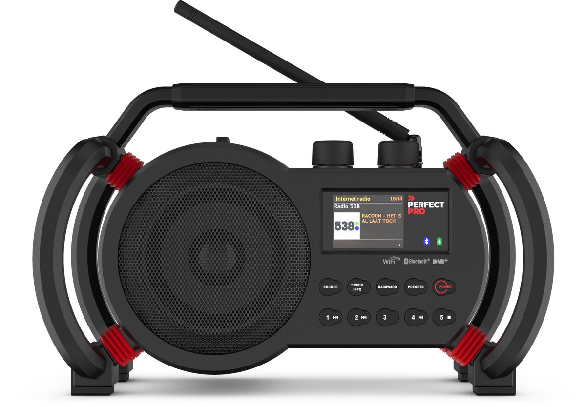 Bol.com PerfectPro bouwplaatsradio NETBOX, WiFi internetradio, DAB+ en FM-ontvangst, Bluetooth, AUX en USB-ingang, inclusief opl... aanbieding