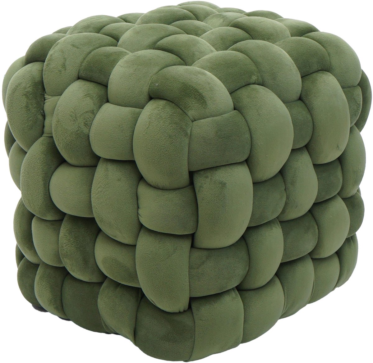 Poed MCW-Q48, zitpoed, ottomane, gestoffeerde poed, knooppoed, fluweel (220 g/m²) 39 cm ~ groen