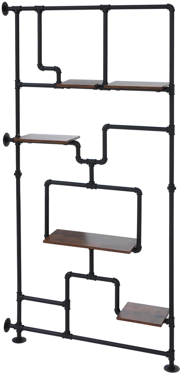 Ruimteverdeler met plank MCW-P10, woonplank opbergplank, industrieel metaal melamine MVG 203x100x20cm ~ donkerbruin