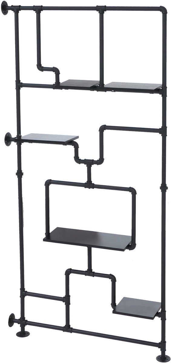 Ruimteverdeler met plank MCW-P10, woonplank opbergplank, industrieel metaal melamine MVG 203x100x20cm ~ zwart