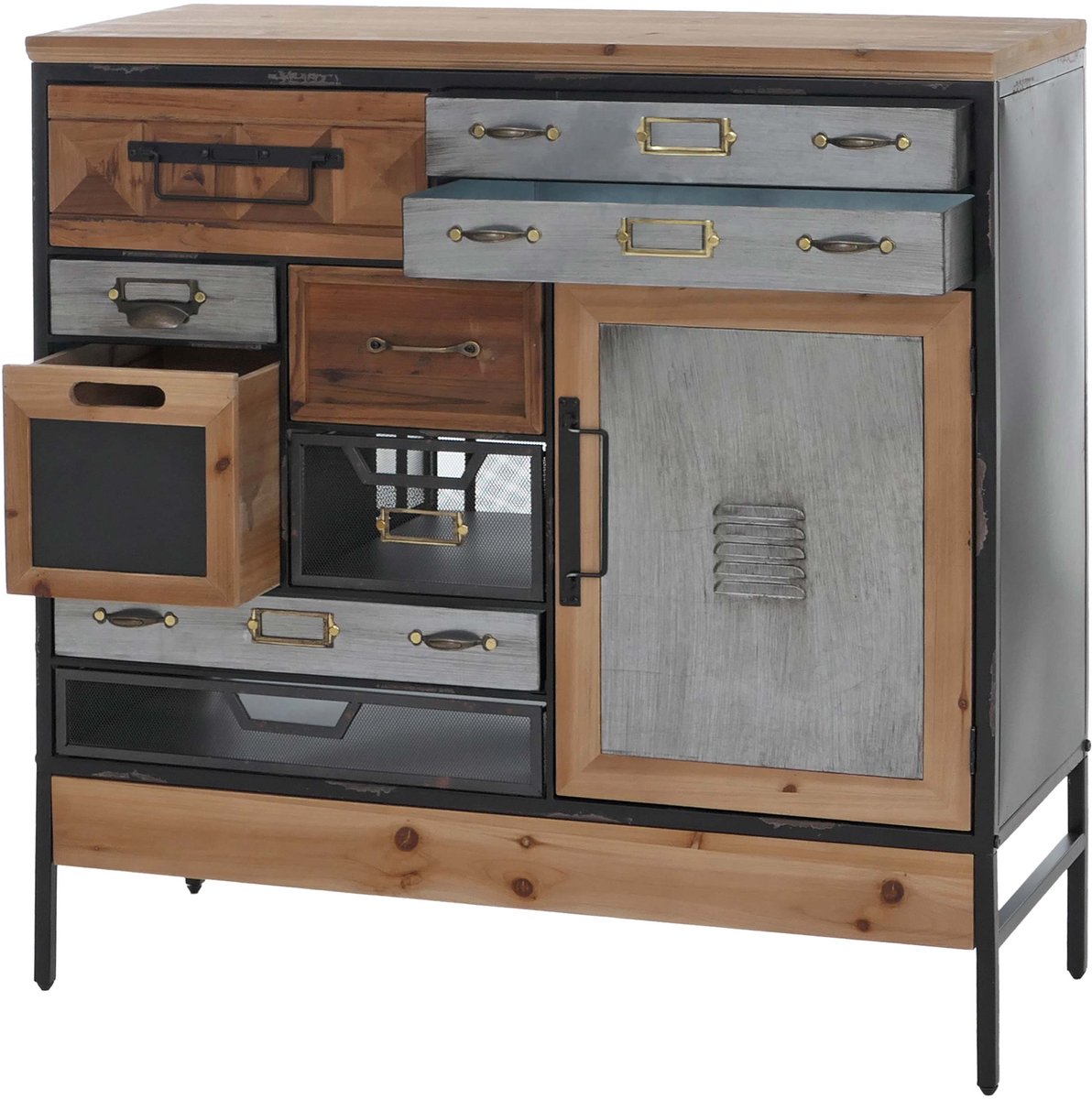 Apothekerskast MCW-Q77, kast met lades en opbergruimte, industrial vintage/shabby, hout en metaal, 85x84x35 cm