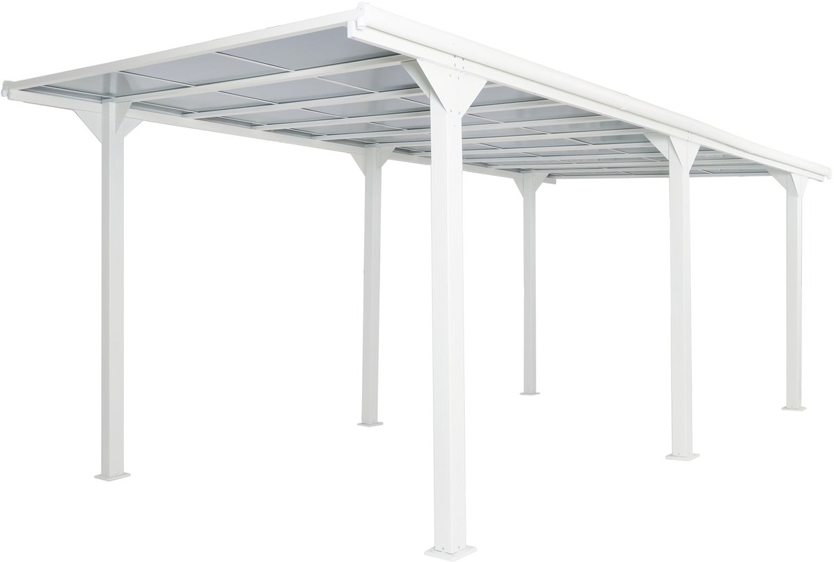 Aluminium pergola MCW-O23, paviljoen terrasoverkapping, stabiel frame van 10 cm, polycarbonaat dak, regengoot 3x6 m ~ wit