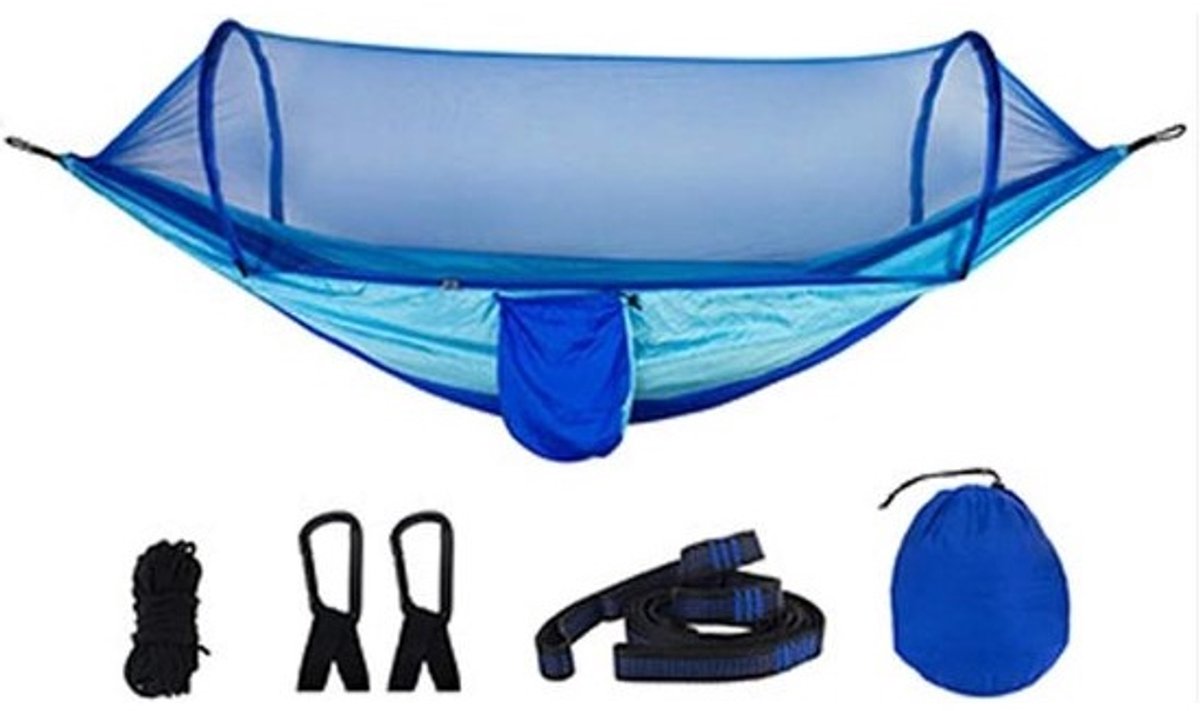 Kampeerhangmat met Muskietennet - Reishangmat Outdoor Hangmat - Ontspannen Buiten - Dubbel Gebruik Mogelijk - 270 x 140 cm - Lichtblauw