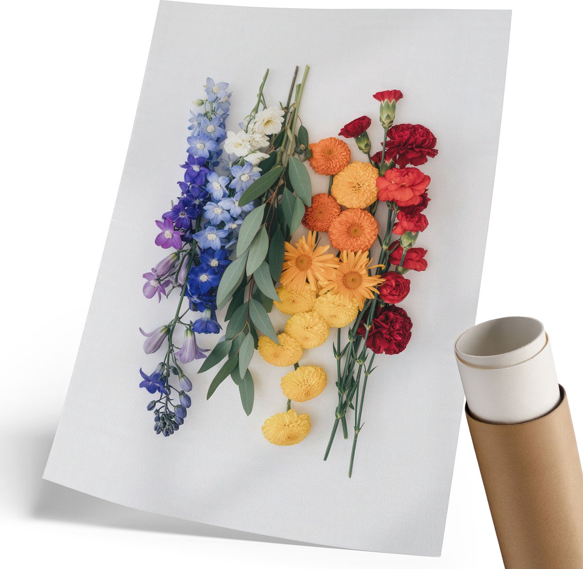 Coloray Polycanvas Poster - Kleurrijke Bloemen, Fotografie - 210 x 297 mm - Blauw Design - Rechthoek - Kunstposter - Woonkamer, Slaapkamer, Kantoor - Romantisch