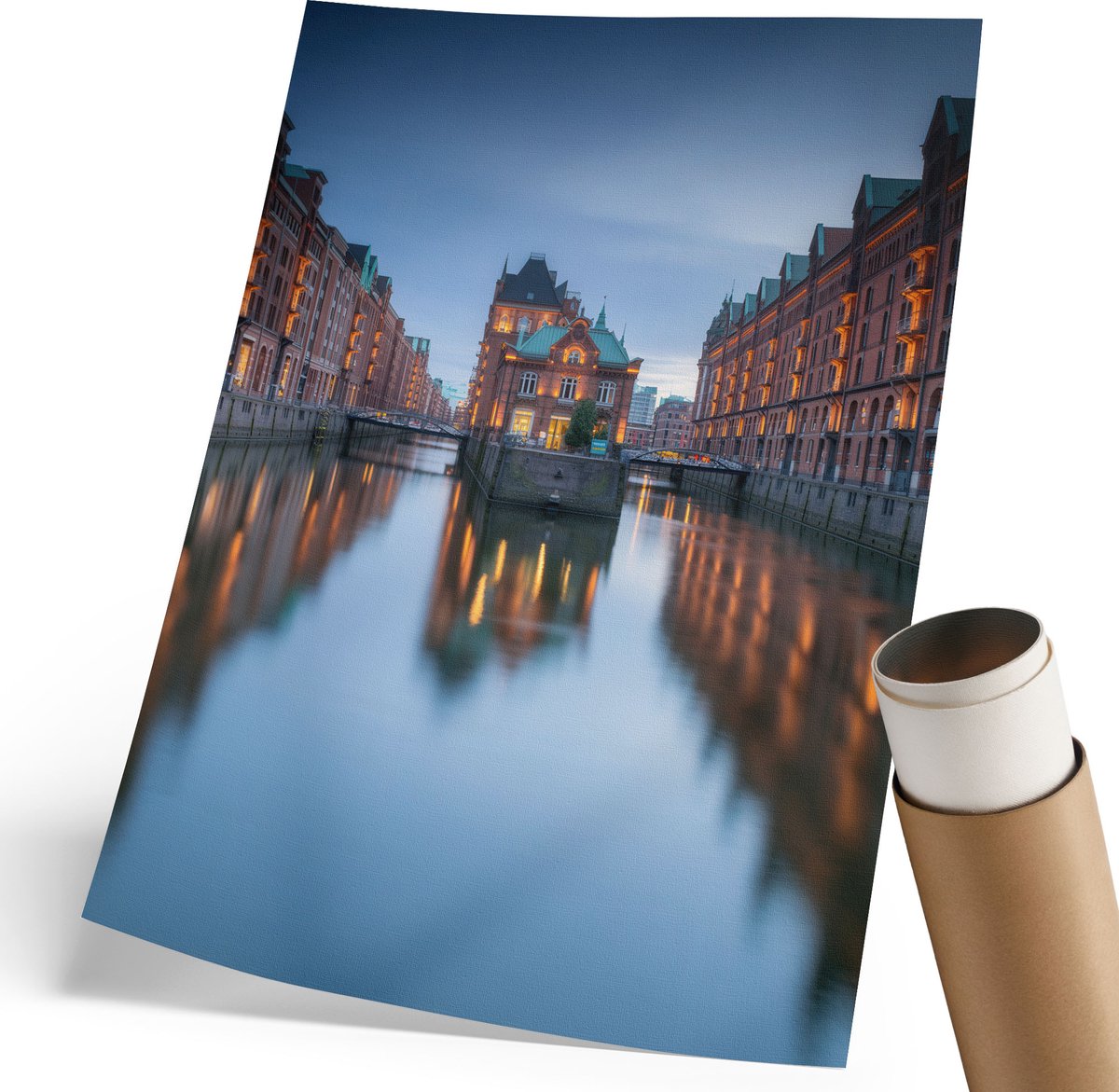 Coloray Polycanvas Wandposter - De Stad 'S Avonds, Fotografie - 210 x 297 mm - Blauw Patroon - Rechthoek - Wandkunstwerk - Woonkamer, Slaapkamer, Kantoor - Klassiek