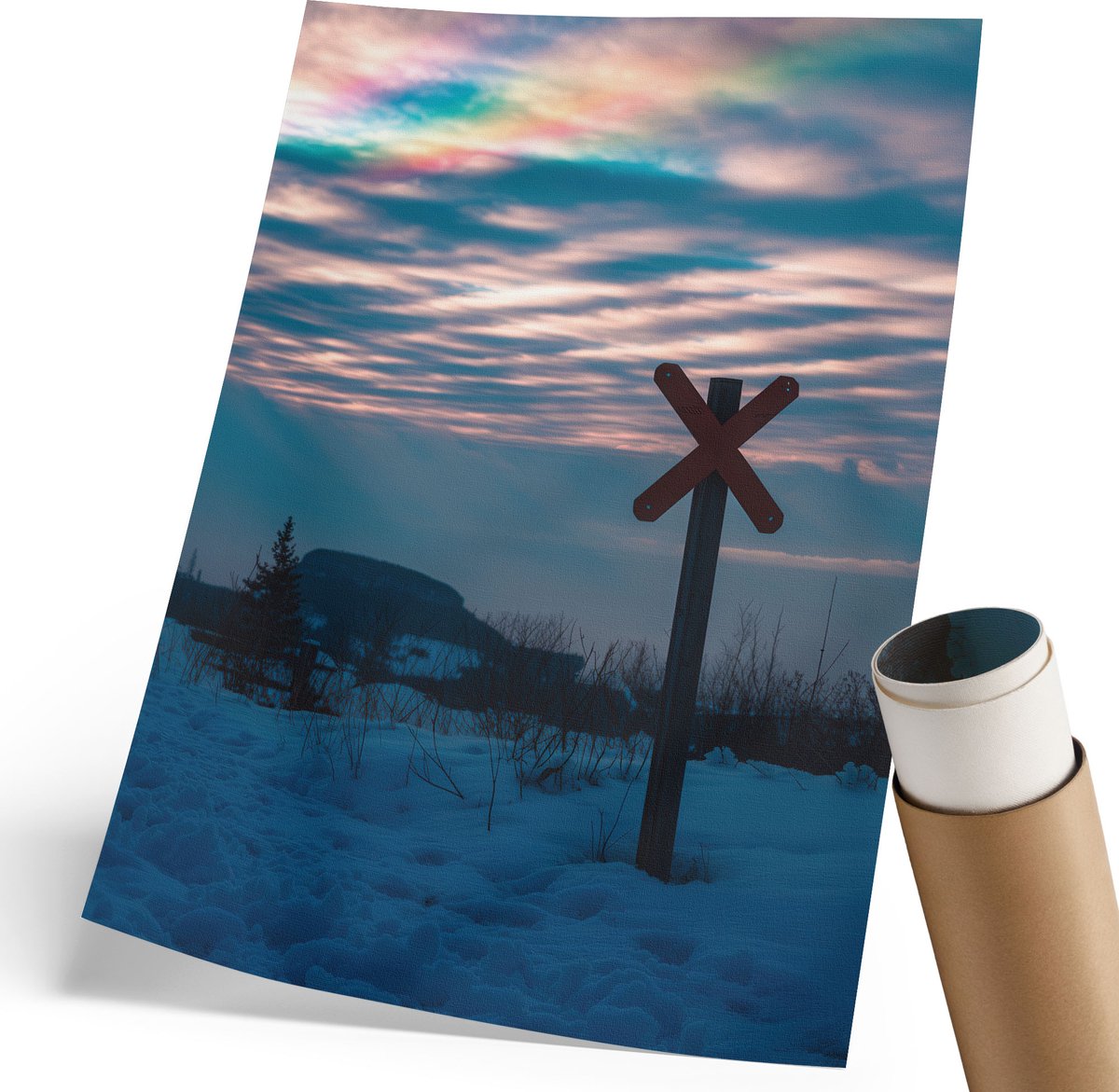 Coloray Canvas Poster Polycanvas - Winterlandschap, Fotografie - 210 x 297 mm - Blauw Decoratie - Rechthoek - Kunstposter - Woonkamer, Slaapkamer, Kantoor - Modern