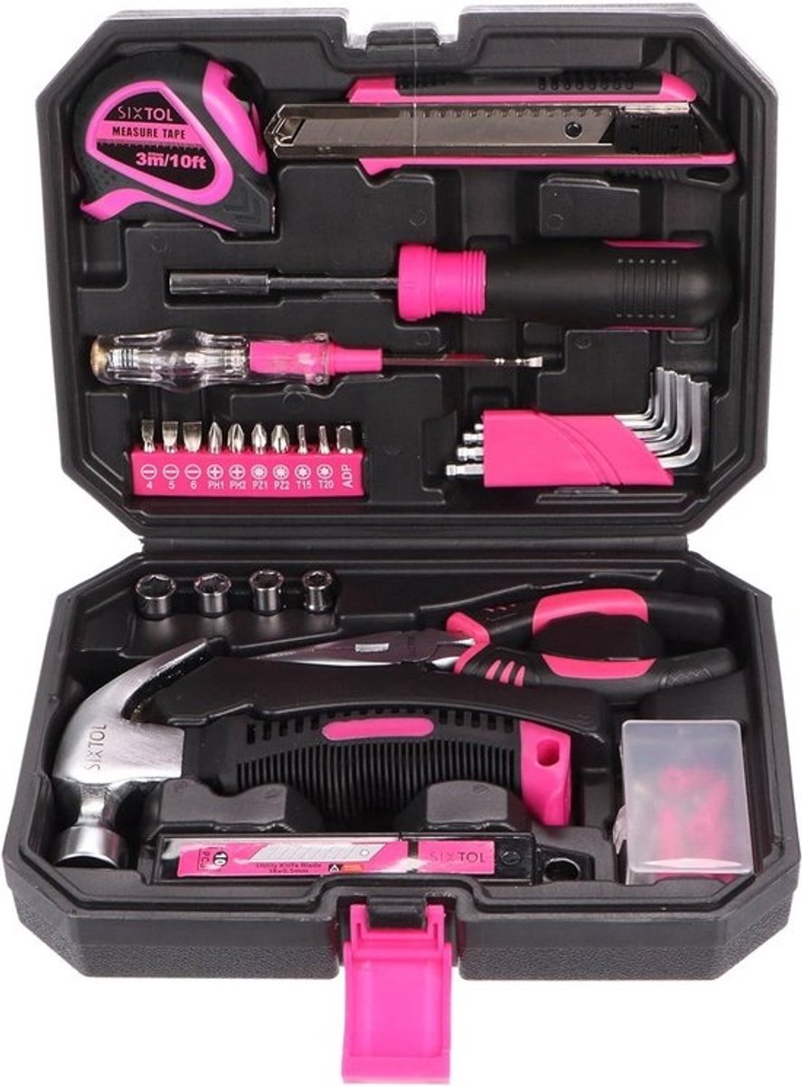 Gereedschapsset Koffer - Huishoudgereedschap Set - Klusjes Thuis - 66 Delig - Compact - Roze