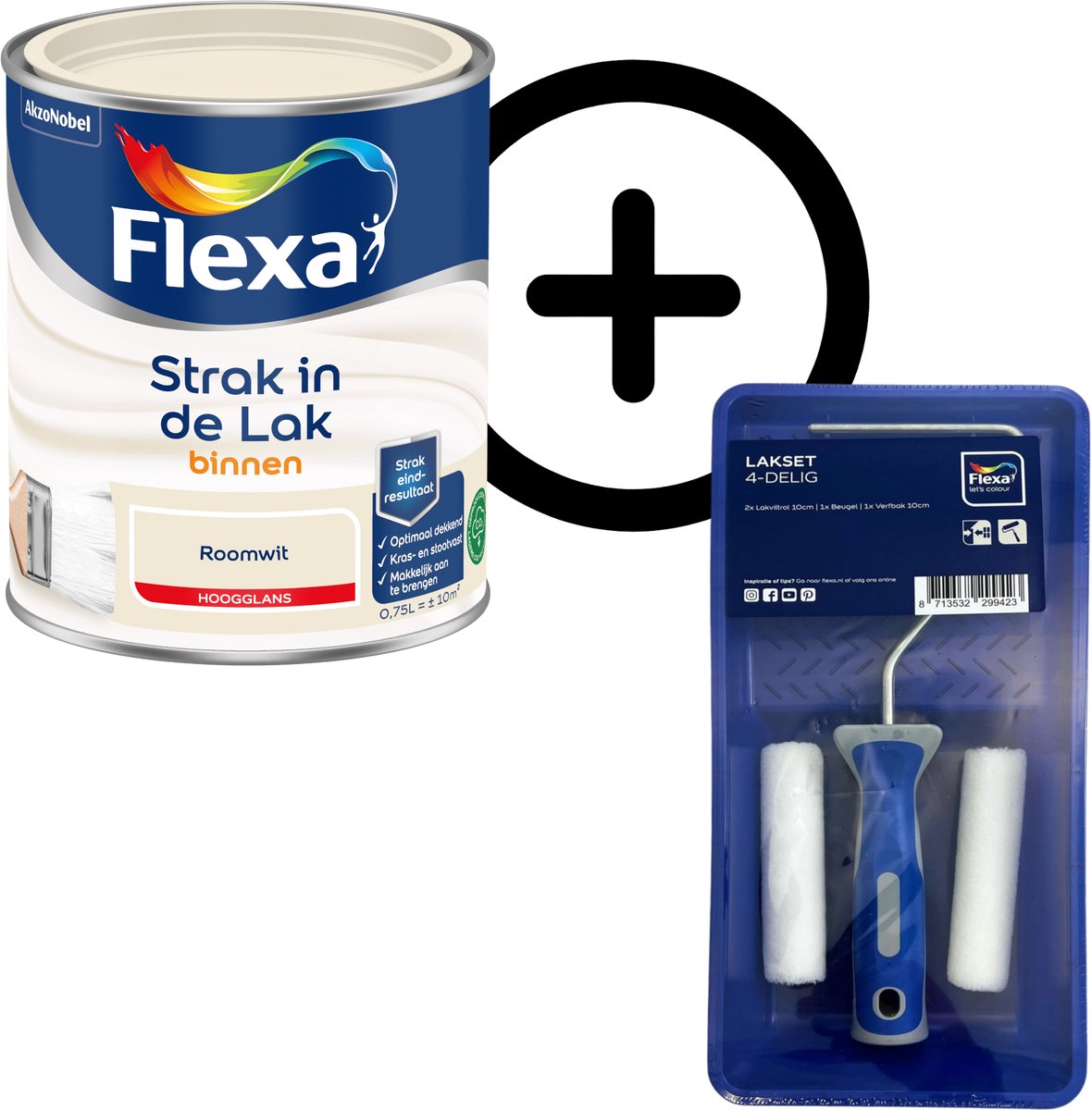 Product Bundel: Flexa - Strak In De Lak Binnenlak - Hoogglans - Roomwit - 750 Ml + Flexa Lakset