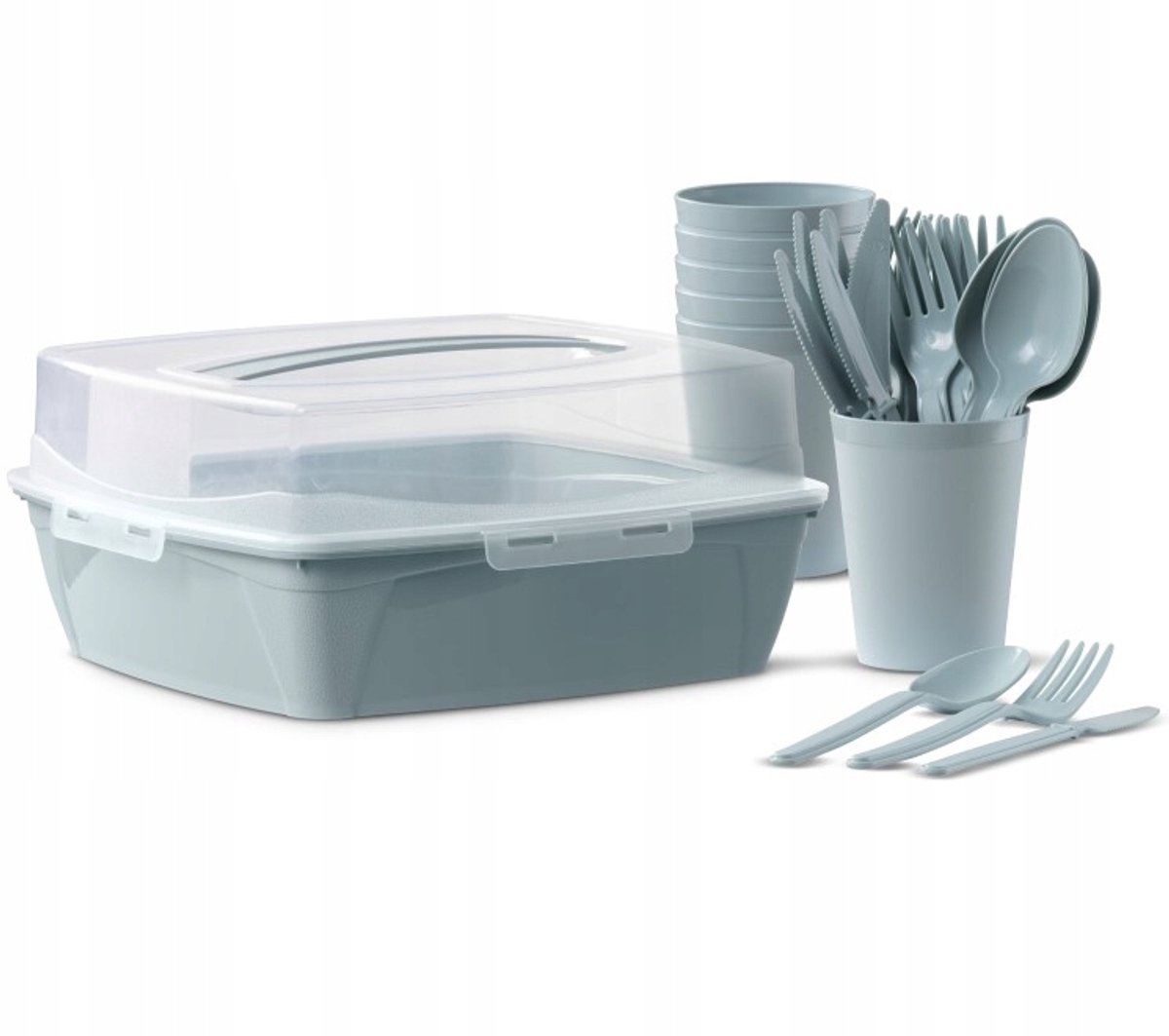 Kampeer- en picknickset voor 6 personen, mintgroen, inclusief servies