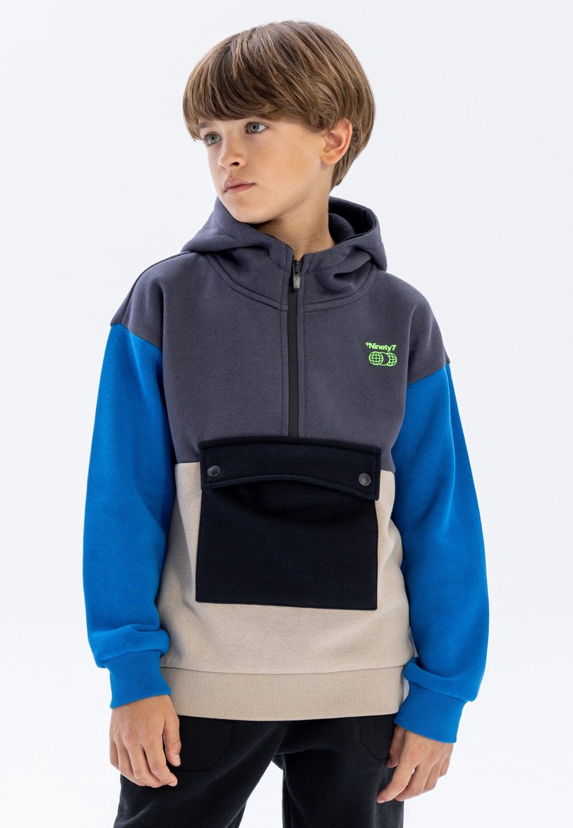 Minoti colourblock hoodie jongens met halve rits - katoen - grijs