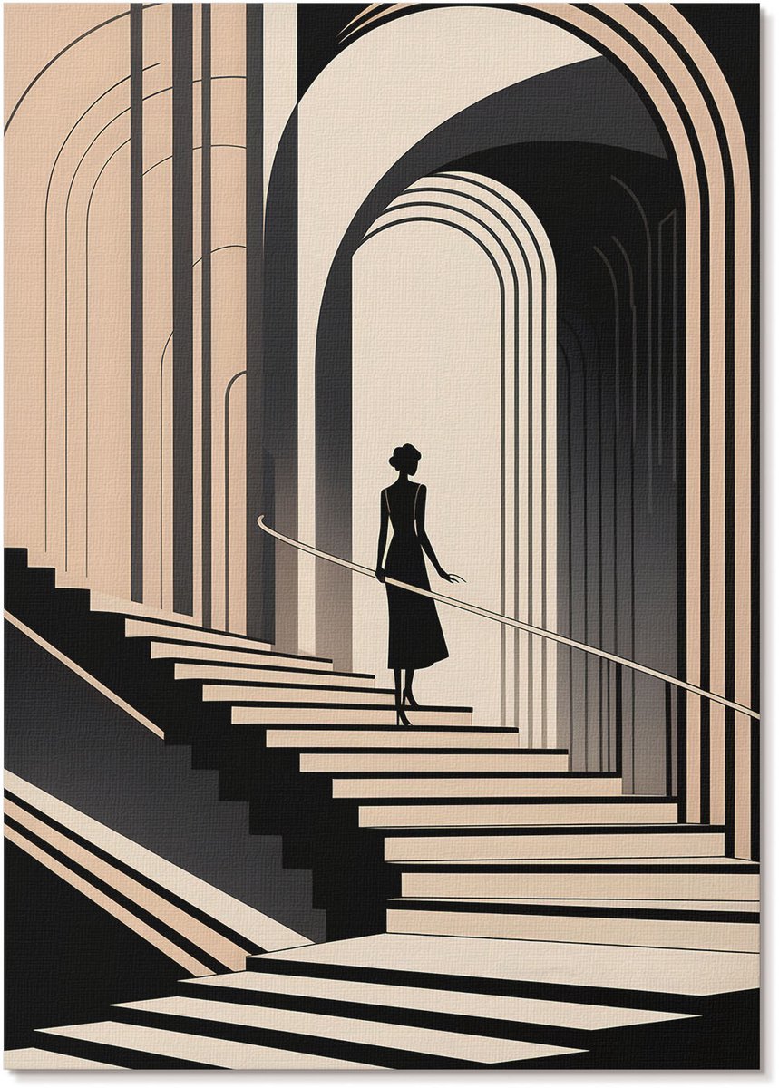 Tulup Canvas Poster Polycanvas - Monochromatische Elegantie, Illustratie - A4 - Zwart Decoratie - Rechthoek - Kunstposter - Woonkamer, Slaapkamer, Kantoor - Art deco