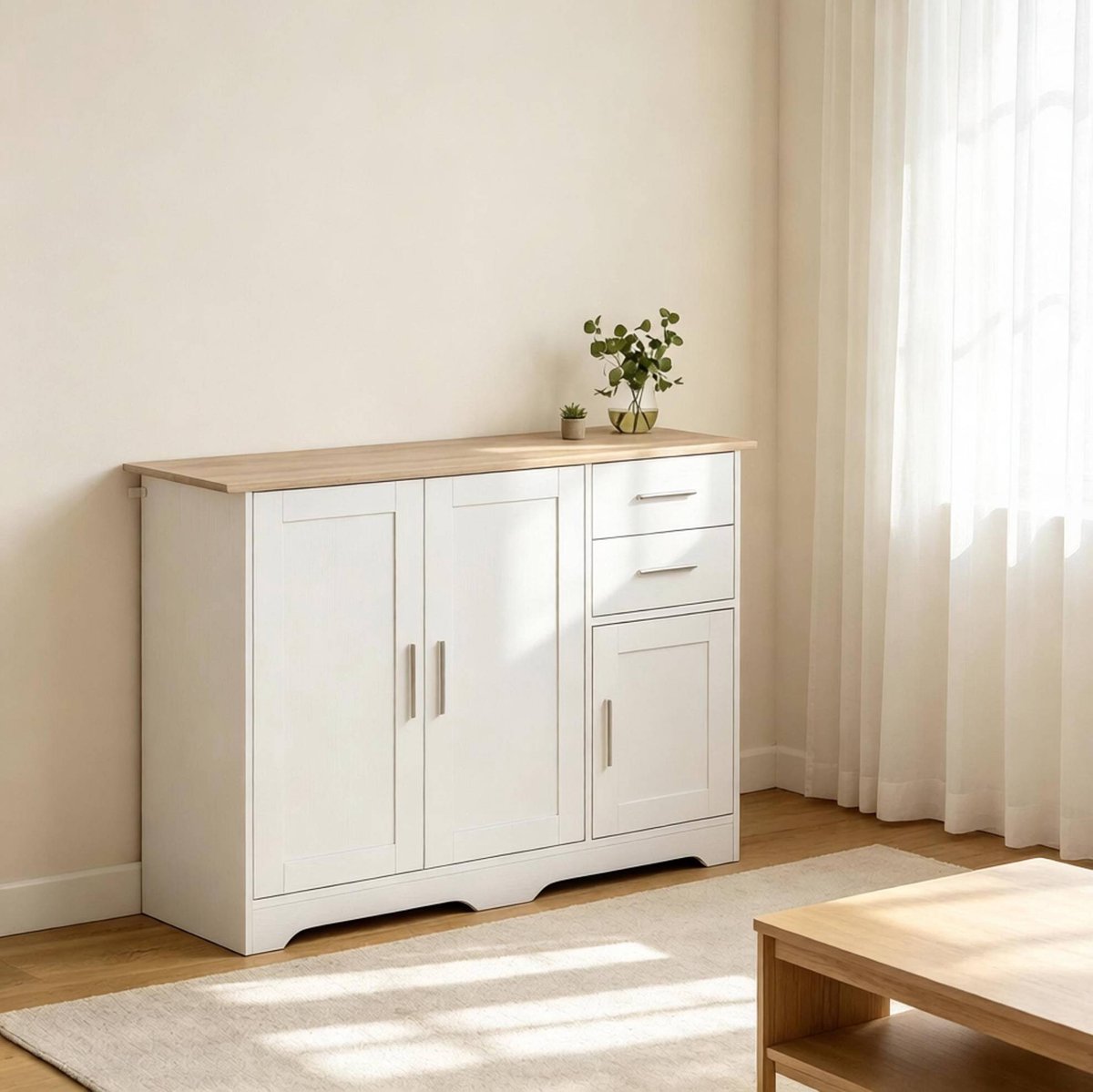 MODENUIT Dressoir - 2 Lades En 2 Deuren Met Verstelbare Plank - Woonkamer En Hal - Hout - 100x40x78 Cm - Wit