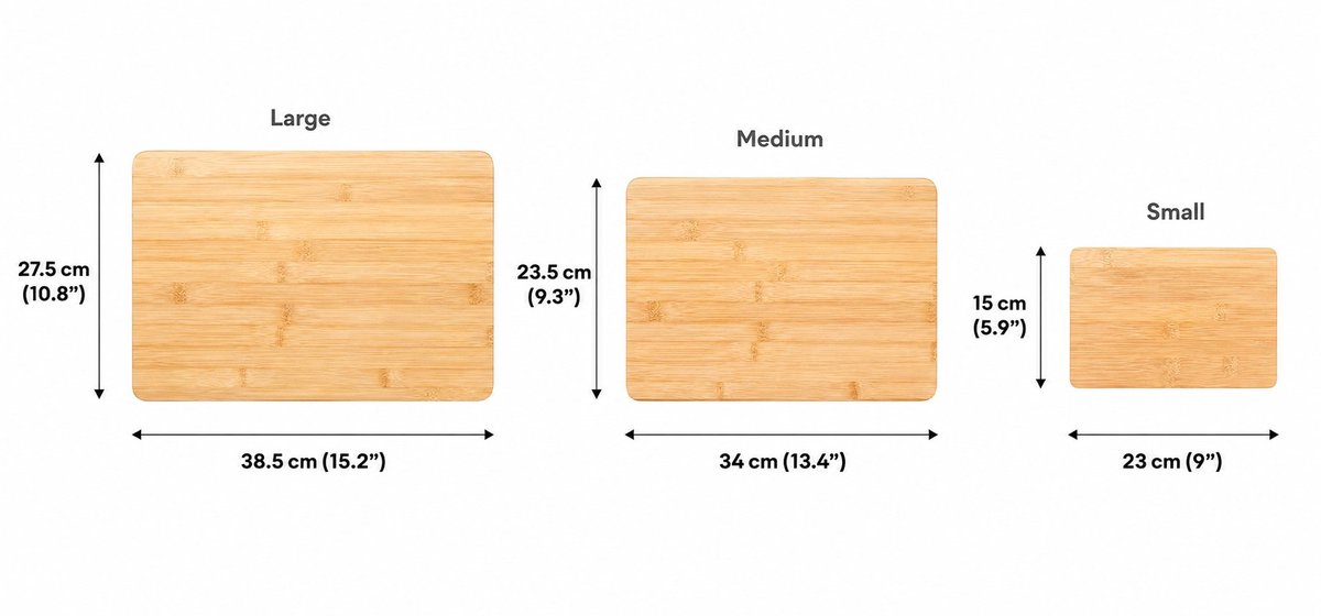 R&H® Snijplanken Set van 3 Bamboe Natuurlijk, 38cm x 27.5cm, 34cm x 23.5cm, 23cm x 15cm, Vaatwasserbestendig, Houten Plank Groot Medium Klein