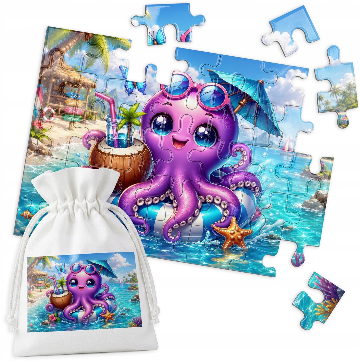 Houten Puzzel Octopus Zonnebril Kokosnoot 35 stuks