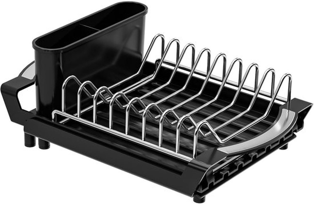 Compacte, uitbreidbare, ruimtebesparende en roestbestendige vaatdroger, geschikt voor aanrechtbladen/spoelbakkastjes in keukens en appartementen (zwart).