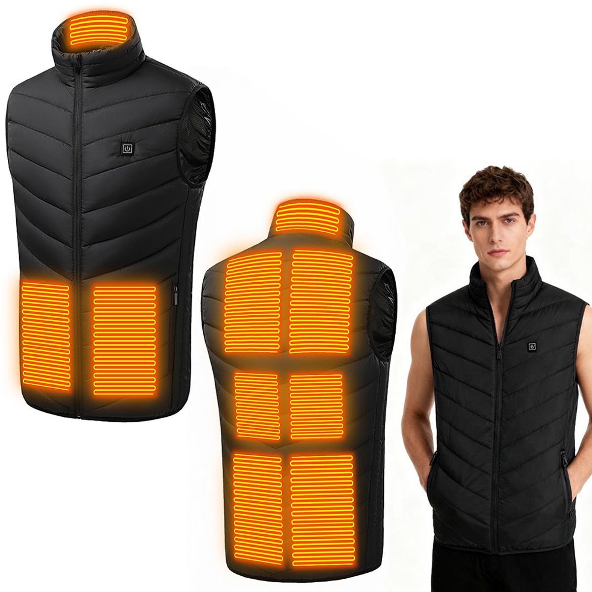 Elektrisch verwarmd vest – Instelbare temperatuur – Constante temperatuurregeling – Warm wintervest – Unisex – Veilig en slim – 2XL – Geschikt voor kamperen fietsen vissen en skiën – USB Zwart