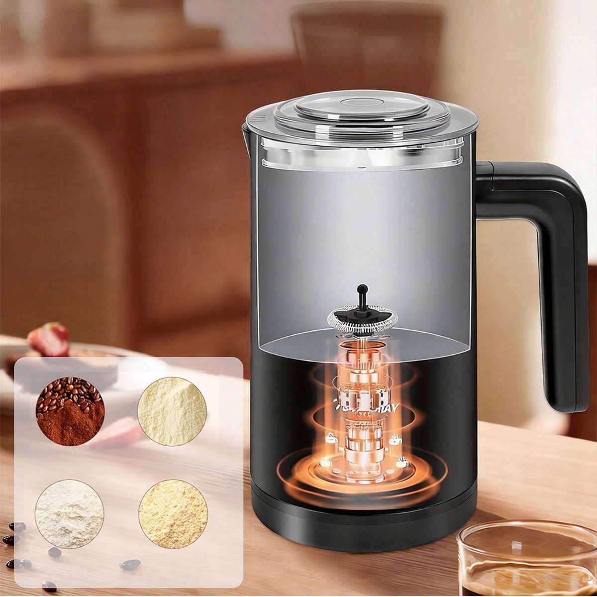 Elektrische Melkopschuimer - 4-in-1 Melkklopper - Koffieschuimer - 350 ml - Warm & Koud Schuim - 304 RVS Antiaanbak - 60-70°C - Automatische Uitschakeling - Antislip Handgreep - Milk Frother - Voor Latte & Cappuccino & Macchiato - Zwart — cadeau in Kookcadeaus - foto 7