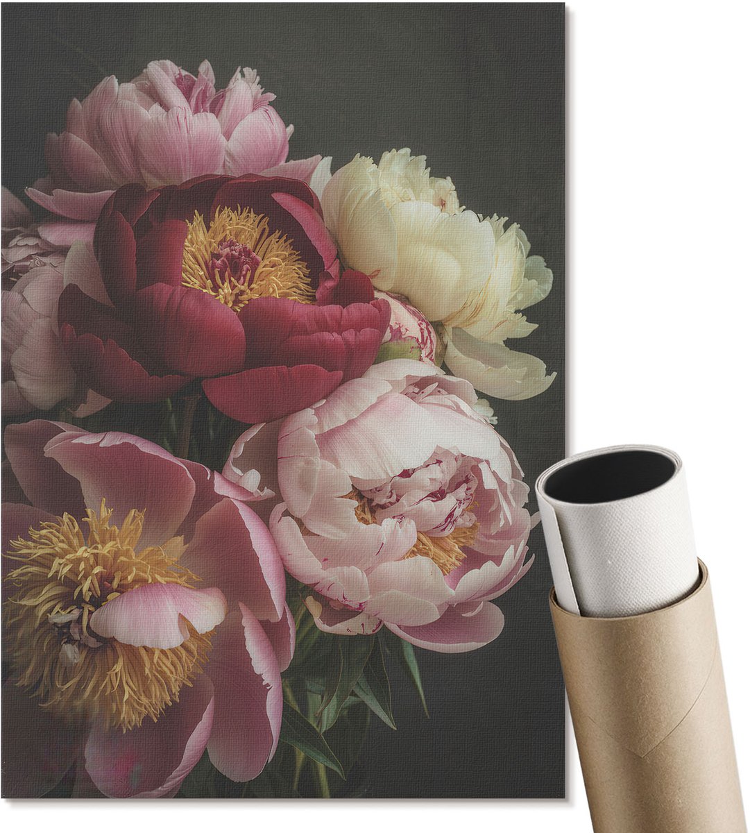 Coloray Polycanvas Wandposter - Pioenrozen, Fotografie - A4 - Roze Kunst - Rechthoek - Interieurdecoratie - Woonkamer, Slaapkamer, Kantoor - Klassiek