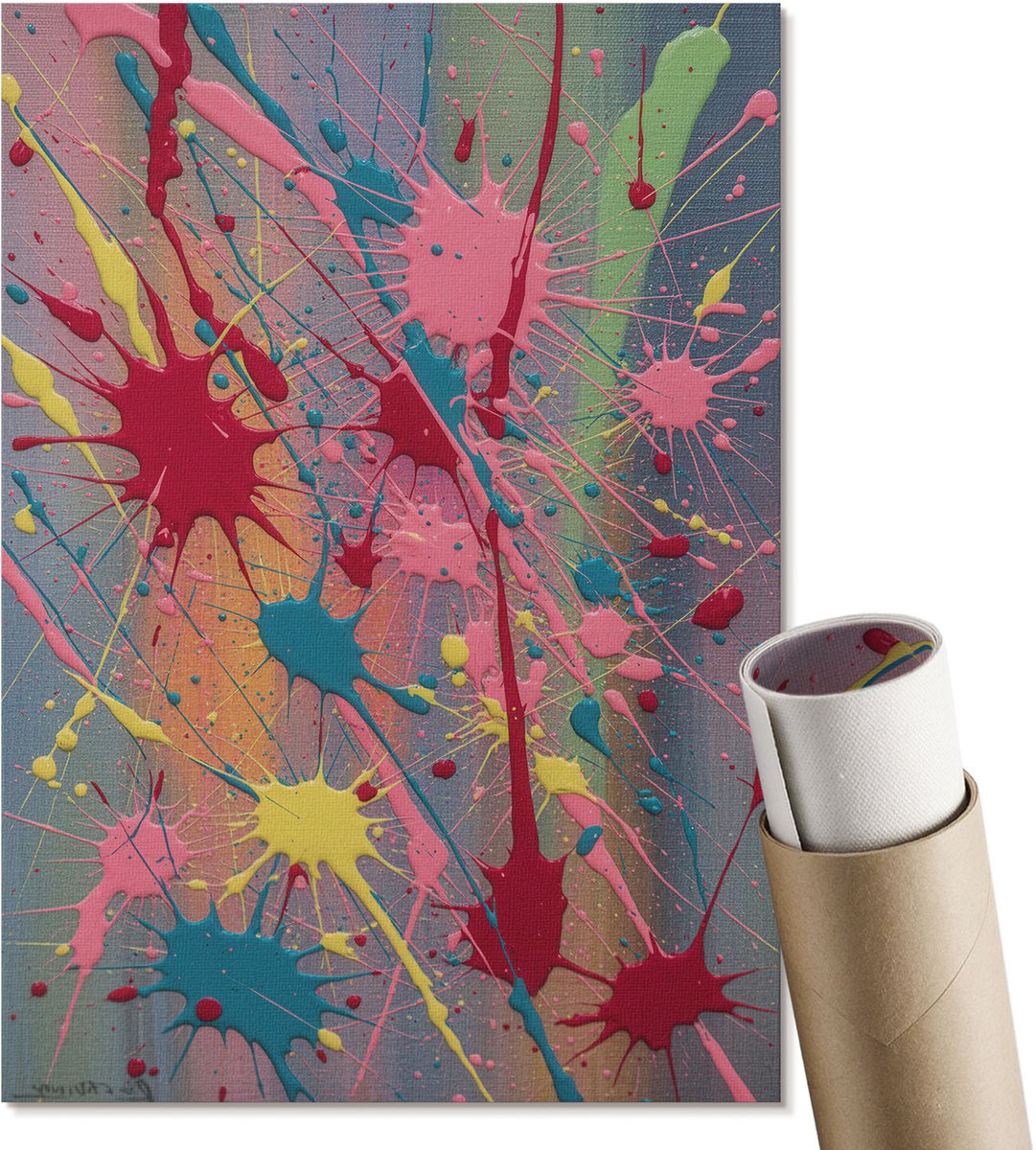 Coloray Canvas Poster Polycanvas - Kleurrijke Vlekken, Schilderen - A4 - Roze Decoratie - Rechthoek - Wandkunst - Woonkamer, Slaapkamer, Kantoor - Expressief